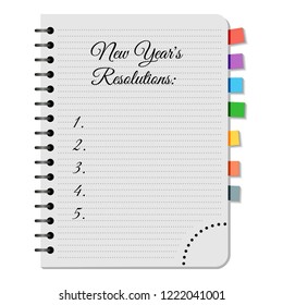 Notepad with title New Year's Resolutions on white background. Vector illustration.