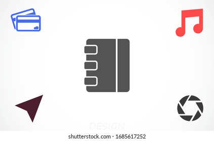 Icono vectorial del Bloc de notas. Ilustración negra aislada para diseño gráfico y web. Icono vectorial del Bloc de notas. sobre fondo blanco. Icono vectorial del Bloc de notas.
