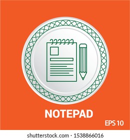 notepad vector icon, circle flat design internet button, web and mobile app illustration