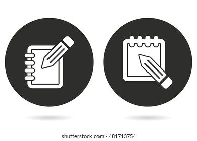Notepad vector icon. White illustration isolated on black background for graphic and web design.