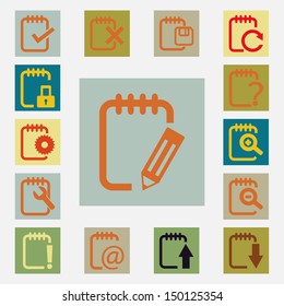 Notepad vector icons set vintage color