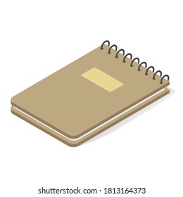 Notepad vertical spring isometric icon. Stationery for notes, reminder, diary, memo, to do list, drawing. Sketchbook ring bound. Writing pad. Vector notepad illustration isolated on white background.