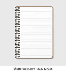 Notepad with a vertical spring spiral. Notebook with a lined sheet. Isolated vector illustration on a gray background