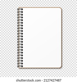 Notepad with a vertical spring spiral. Notebook with a blank white sheet. Vector illustration on a transparent background