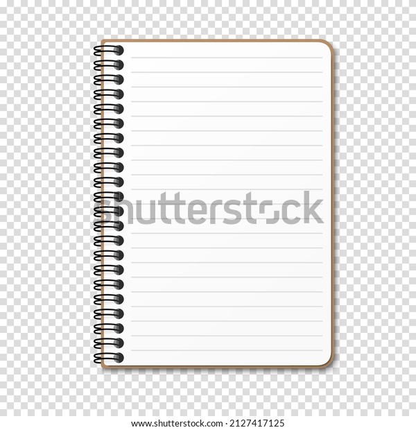 Notepad with a\
vertical spring spiral. Notebook with a lined sheet. Vector\
illustration on a transparent\
background