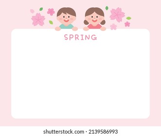 Notepad where children are smiling in the background of cherry blossoms.