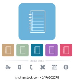 Notepad white flat icons on color rounded square backgrounds. 6 bonus icons included