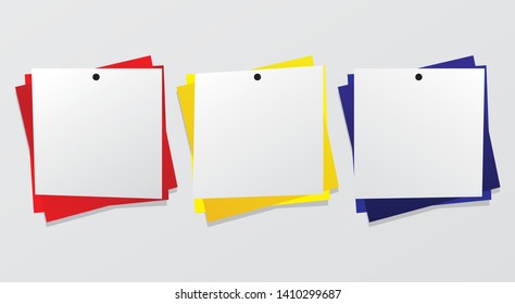 Notepads and note papers with paperclip collection isolated on white background. Design element. Copy space - VECTOR