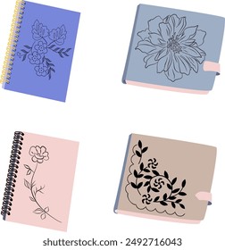 Notepads and notes set. Different charter sheets and planners, notepads and ring pad, bookmarks.