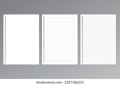 Papel de los Bloc de notas con juego vectorial y de líneas vacías