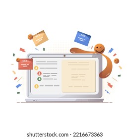 Notepads of various colors and laptop