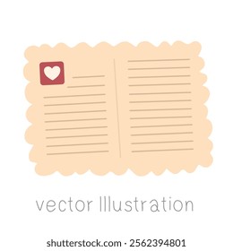 Notepaper with heart vector illustration.