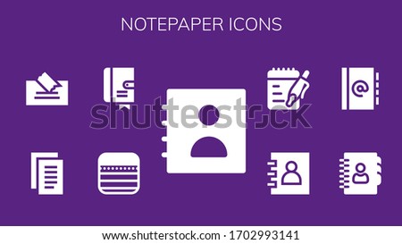 notepaper icon set. 9 filled notepaper icons.  Simple modern icons such as: Agenda, Notes, Note