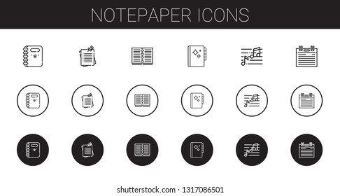 notepaper icons set. Collection of notepaper with notebook, notes, agenda, note. Editable and scalable notepaper icons.