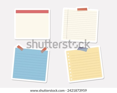 Notepaper journal with adhesive tape sticker set vector