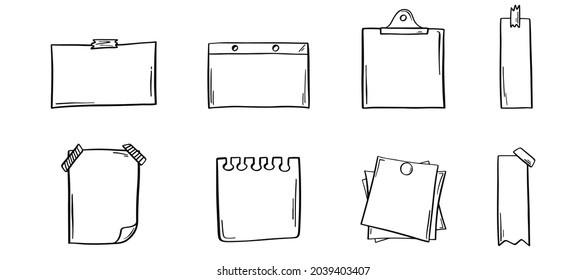 Notepaper in sketch. Transparent paper note in doodle. Hand drawn note page. Notepaper in doodle. Reminder in sketch