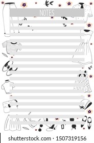 Notes   A4 printable page for planner, diary, notebook or organiser. 