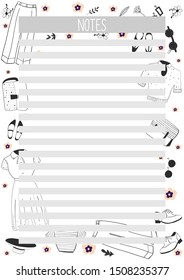 Notes   A4 printable page for planner, diary, notebook or organiser. 