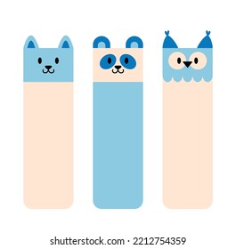 Notes with animals icon. Abstract panda, cat and fox. School supplies and bookmarks for kids. Graphic element for website. Planning and goal setting, motivation. Cartoon flat vector illustration