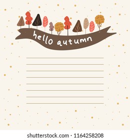 notes with autumn tree and ribbon background