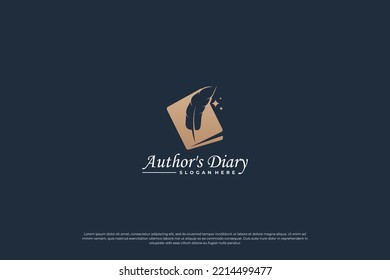 Notes book and quill pen logo design.