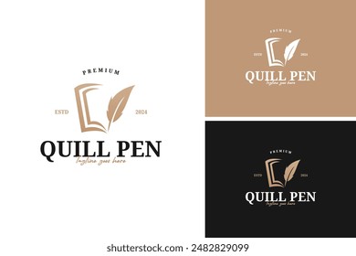 Notes book and quill pen logo design vector illustration template idea