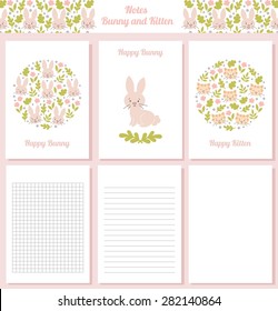 Notes Bunny and Kitten vector set. note 