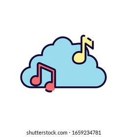 notes and cloud fill style icon design, Music sound melody song musical art and composition theme Vector illustration