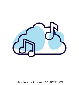 notes and cloud line style icon design, Music sound melody song musical art and composition theme Vector illustration