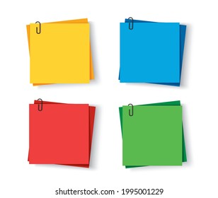 Notes colored. Sticky papers with pin clips memo vector