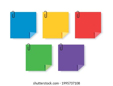 Notes colored. Sticky papers with pin clips memo vector