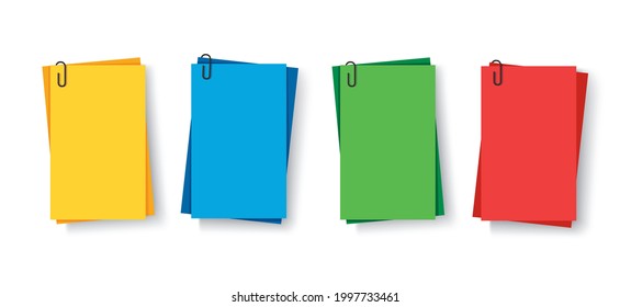Notes colored. Sticky papers with pin clips memo vector