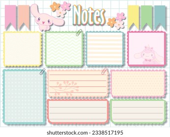 Notes Cute daily planer with kawaii animals on white background, notes, to do, reminds 