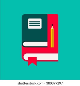 Notes and diary with pencil flat icon