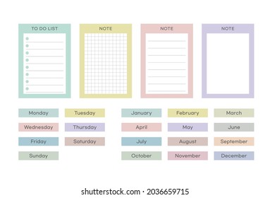 Notes, to do, date, month sticker template illustration.
