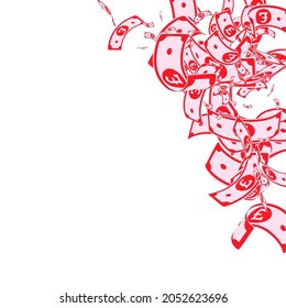  notes falling. Messy GBP bills on white background. United Kingdom money. Beauteous vector illustration. Captivating jackpot, wealth or success concept.
