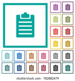 Notes flat color icons with quadrant frames on white background