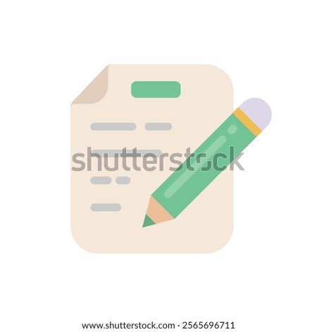 Notes Flat icon. Color illustration of a paper and pen isolated on white background for graphic and web design. Modern 3D icon illustration for UI web design.