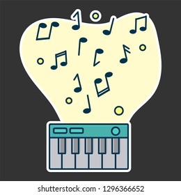 Notes flow from digital piano. Concept of music playing