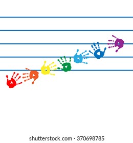 Notes in the form of a handprints colors of the rainbow