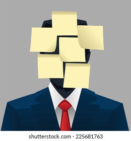 Notes head businessman vector illustration.