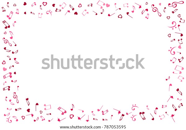 Notes and Hearts frame. Love Music\
decoration element isolated on the white\
background.