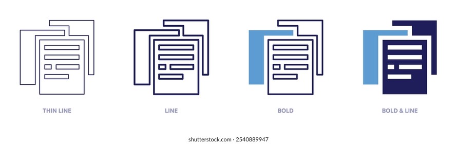 Notes icon in 4 different styles. Thin Line, Line, Bold, and Bold Line. Duotone style. Editable stroke.