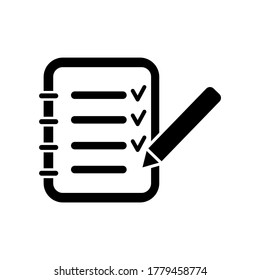 Notes icon black on a white background. Completing tasks. Vector EPS10