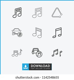 Notes icon. collection of 9 notes outline icons such as note, music note, car music. editable notes icons for web and mobile.