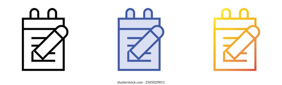 Notizensymbol. Lineares, blaues Füllungs- und Farbverlauf-Design einzeln auf weißem Hintergrund
