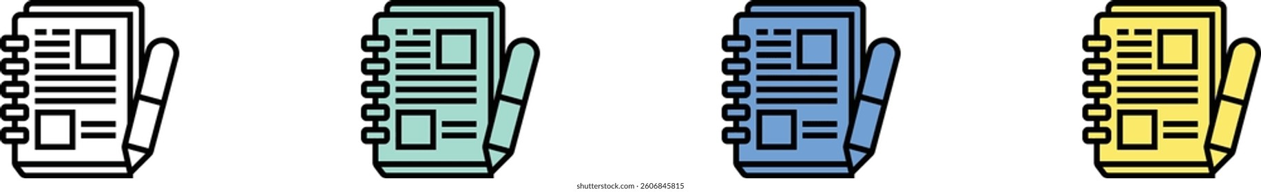 notes icon. Outline, Green, Blue and Yellow Style Design Isolated On White Background