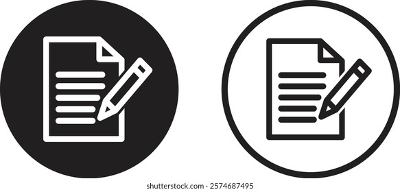 Notes icon set in two styles . Sign up icon . Edit file icon . Vector illustration