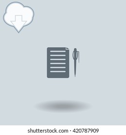 Notes icon with shadow. Cloud of download with arrow.