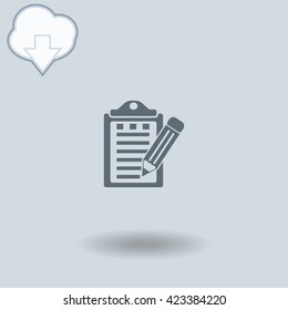 Notes icon with shadow. Cloud of download with arrow.